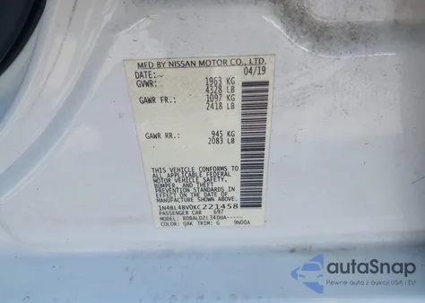 2019 Nissan Altima 2.5 S z USA, uszkodzony, nr VIN 1N4BL4BV0KC221458